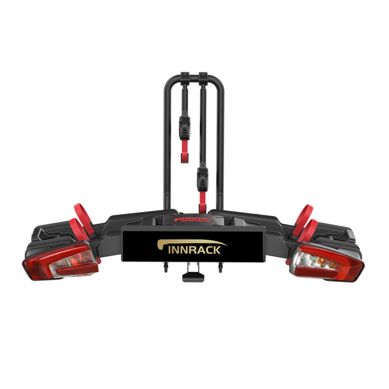 2025 New 03-332 Foldable Tow Ball E-bike Rack with Wheels Lights License Plate Bracket for 2 Fat Tire E-bikes E-bike Carrier